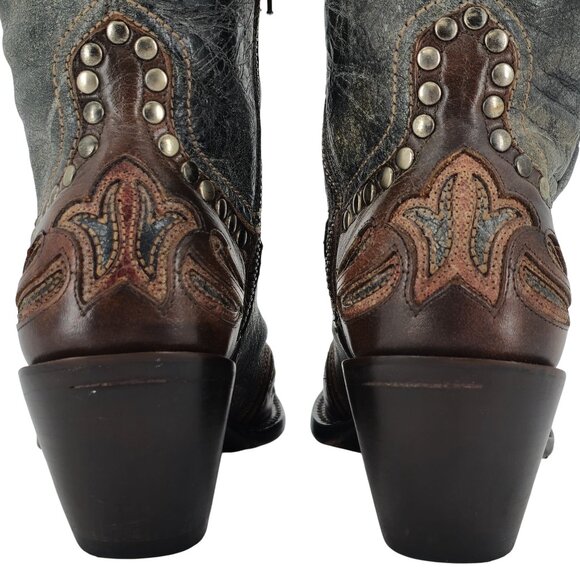 Corral Cowgirl Women's 6M Tall Brown Gray Studded Leather Cowboy Western Boots - Picture 7 of 14